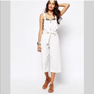 Free People Wide Leg Canvas Jumpsuit in Ivory